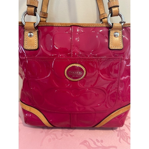 Coach Peyton Signature C Embossed Patent Leather Satchel Shoulder Bag - Picture 2 of 11